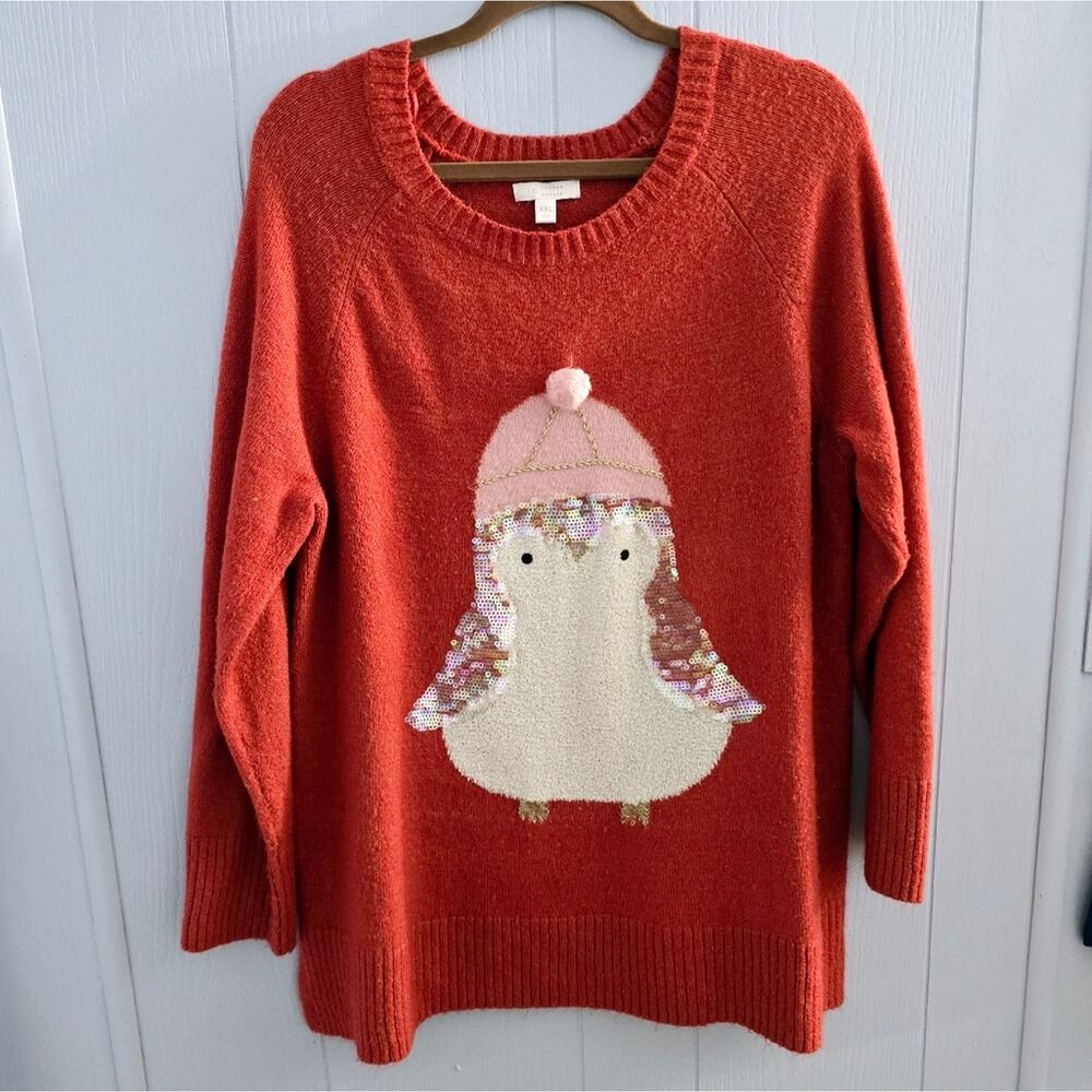 LC Lauren Conrad Red Sweater with Penguin Design